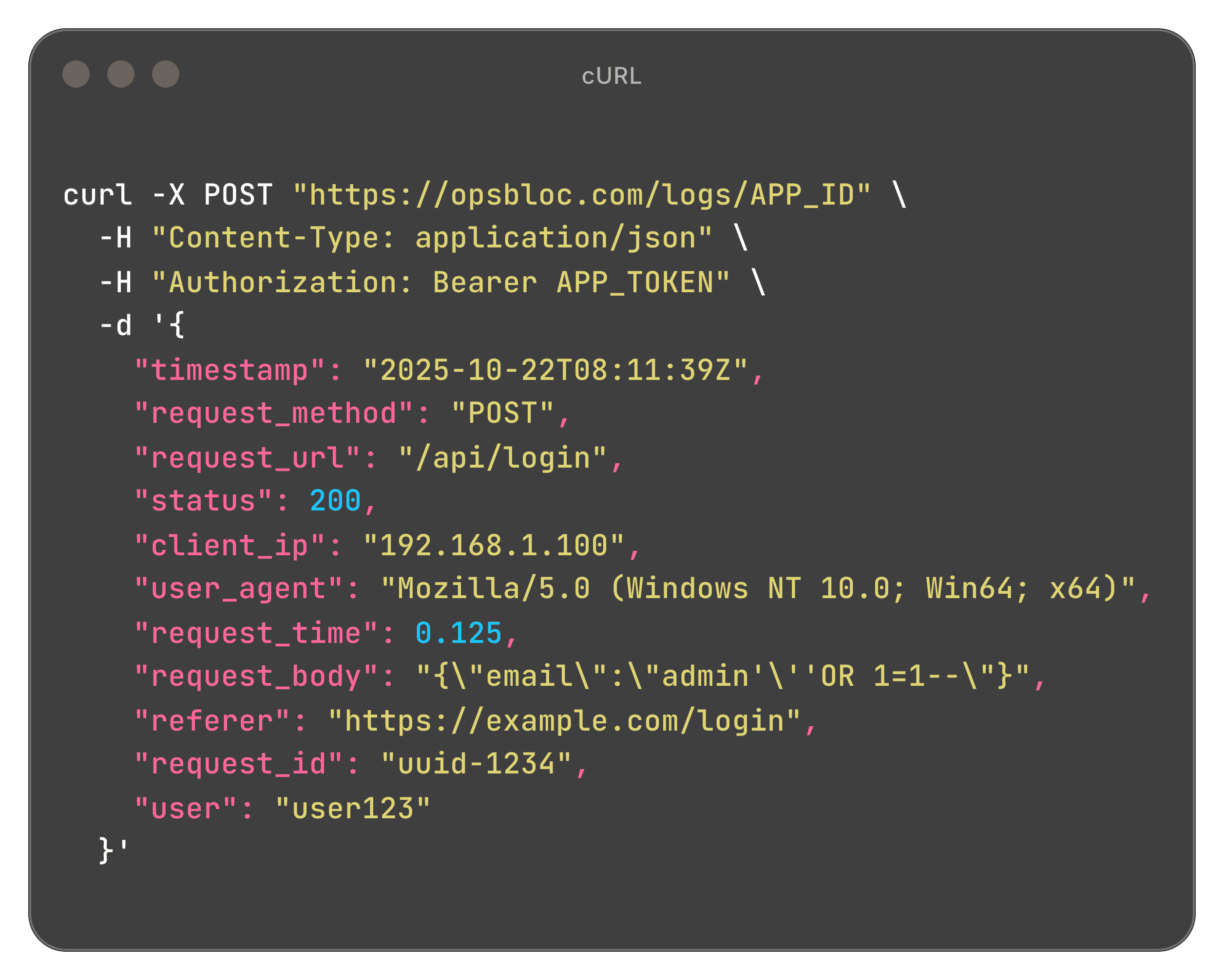 Opsbloc cURL Log Forwarding Example